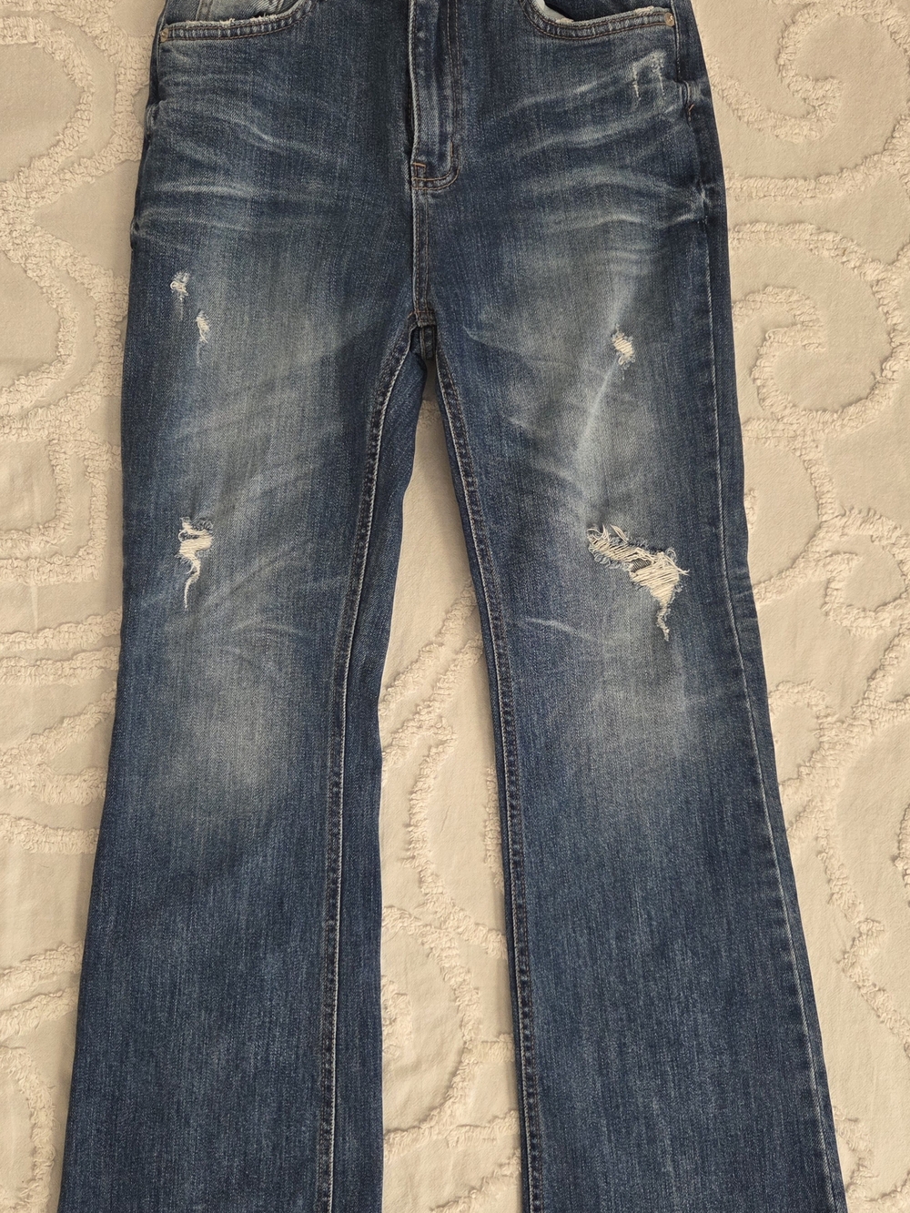 H&M Women's Distressed Medium Blue Bootcut Jeans
